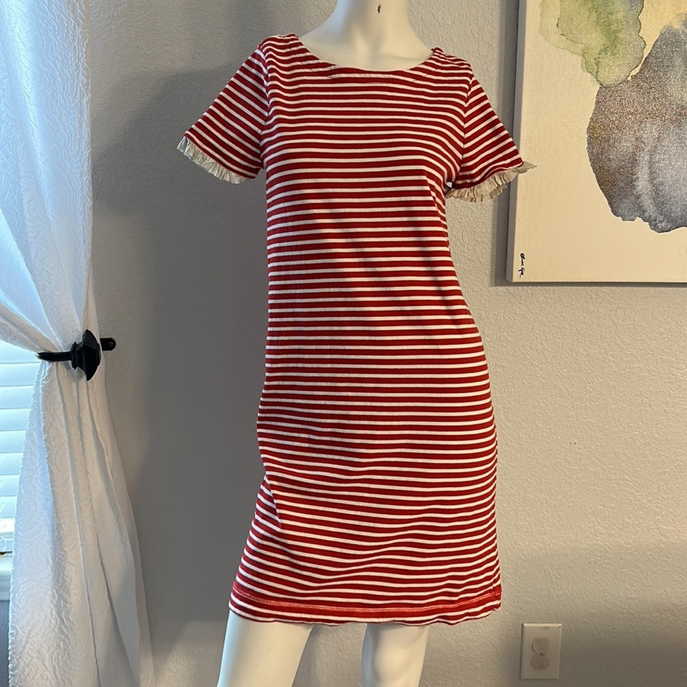 J CREW Striped Poplin Trimmed Dress Ruffle Sleeves
